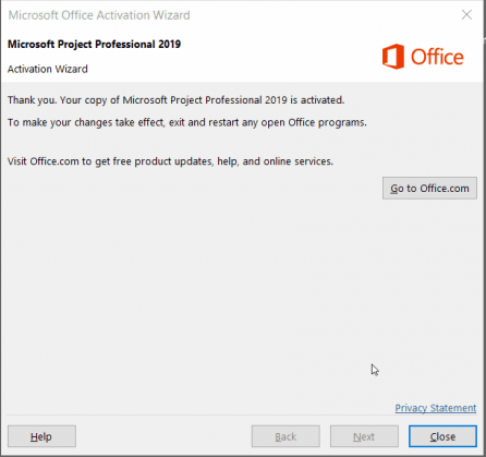 use product key to activate Microsoft Project Professional 2019